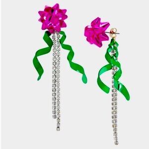 New BETSEY JOHNSON Gift Bow Crystal Dangle Earrings